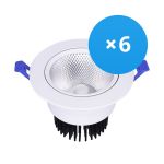 Multipack 6x Bright Choice Downlight LED Rond Inclinable 12W 960lm 60D - 930 Blanc Chaud | 110mm - Diamètre 90mm - UGR <19