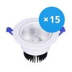 Multipack 15x Bright Choice Downlight LED Rond Inclinable 12W 960lm 60D - 930 Blanc Chaud | 110mm - Diamètre 90mm - UGR <19