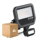 Multipack 4x Ledvance LED Floodlight Aluminium Zwart 17W 2400lm 100D - 840 Koel Wit | IP65 - Bewegings- En Lichtsensor - Symmetrisch