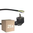 Voordeelpak 25x Noxion Power Voedingskabel Zwart - Schuko Europlug + Open uiteinden - 3m - 3 pole 0,75mm2